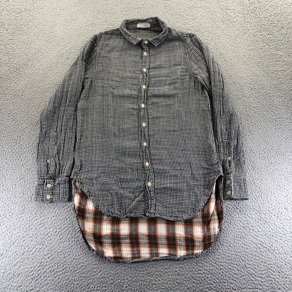 Free People X CP Shades Shirt Womens Extra Small Checkered High Low Drop Tail